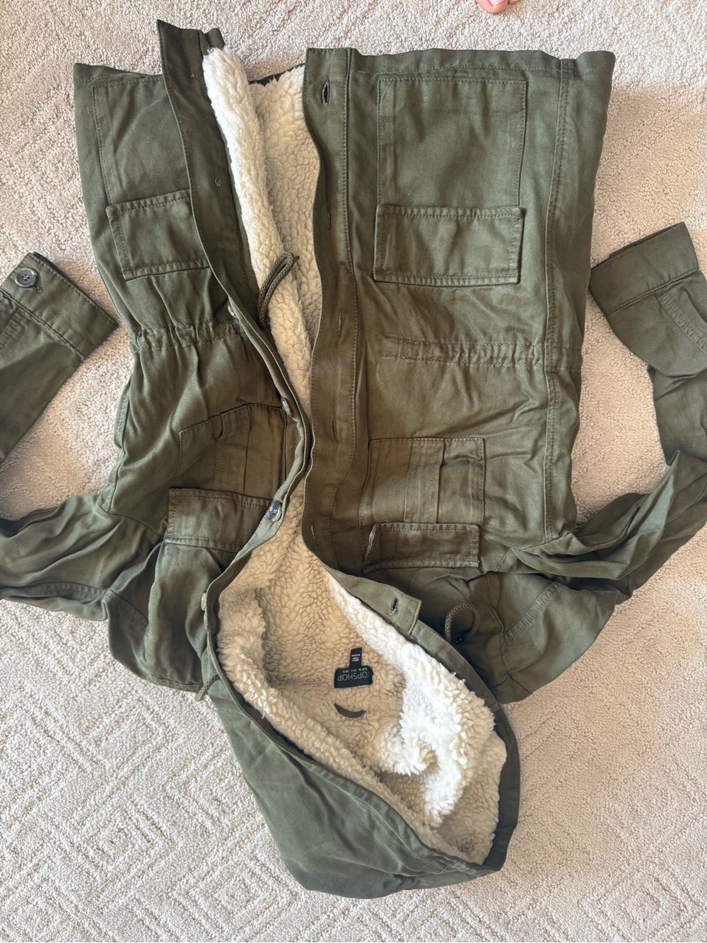 Topshop Olive Green Sherpa-Lined Utility Jacket